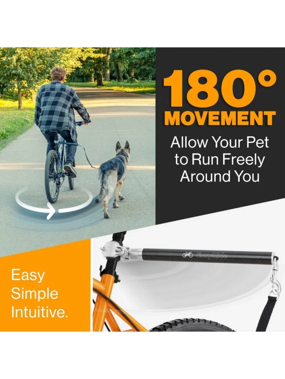 180° Rotating Dog Bike Leash with Shock Absorbers & Quick Attach - Adjustable